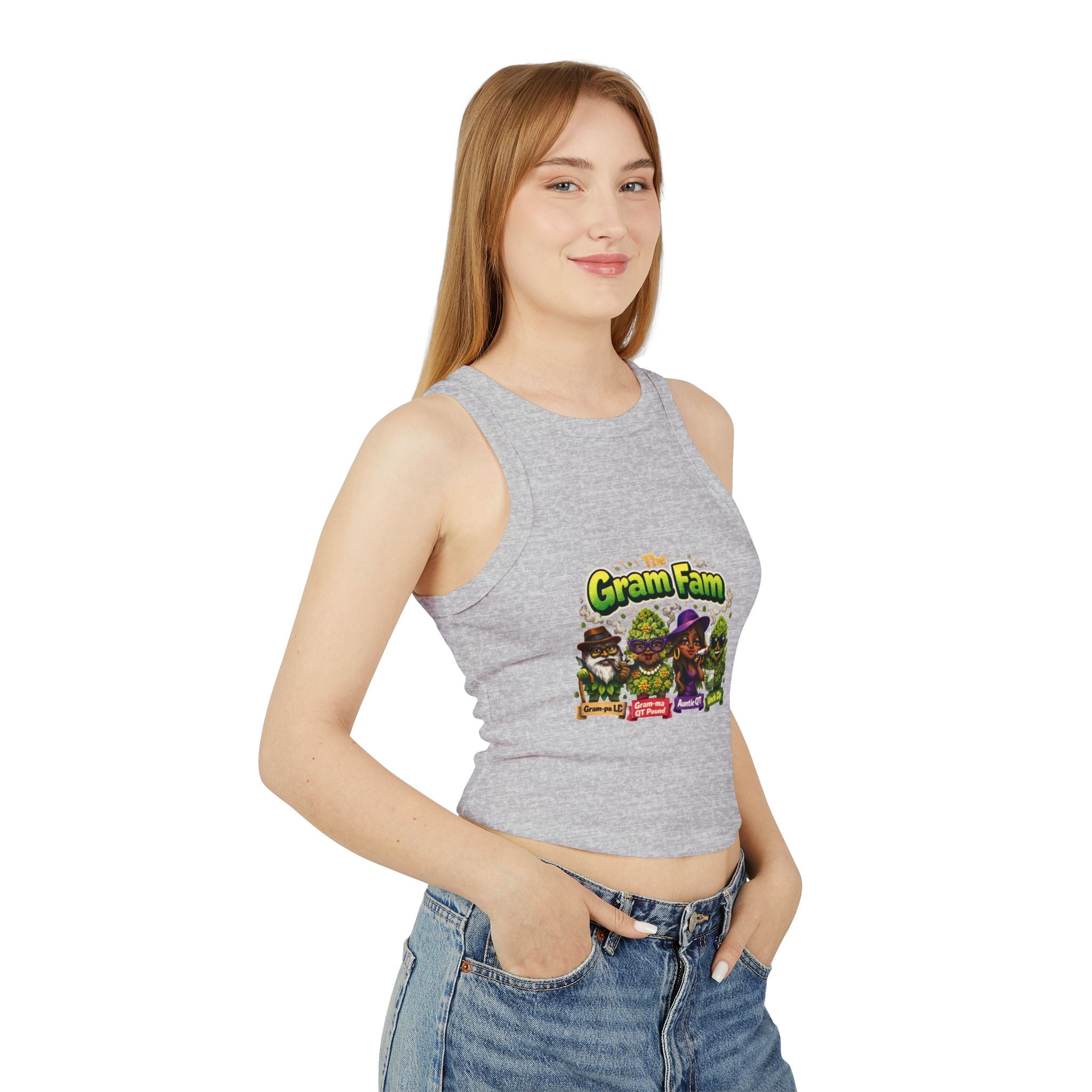 Gram Fam Characters Women's Racer Tank Top – Cute Cartoon Family Graphic