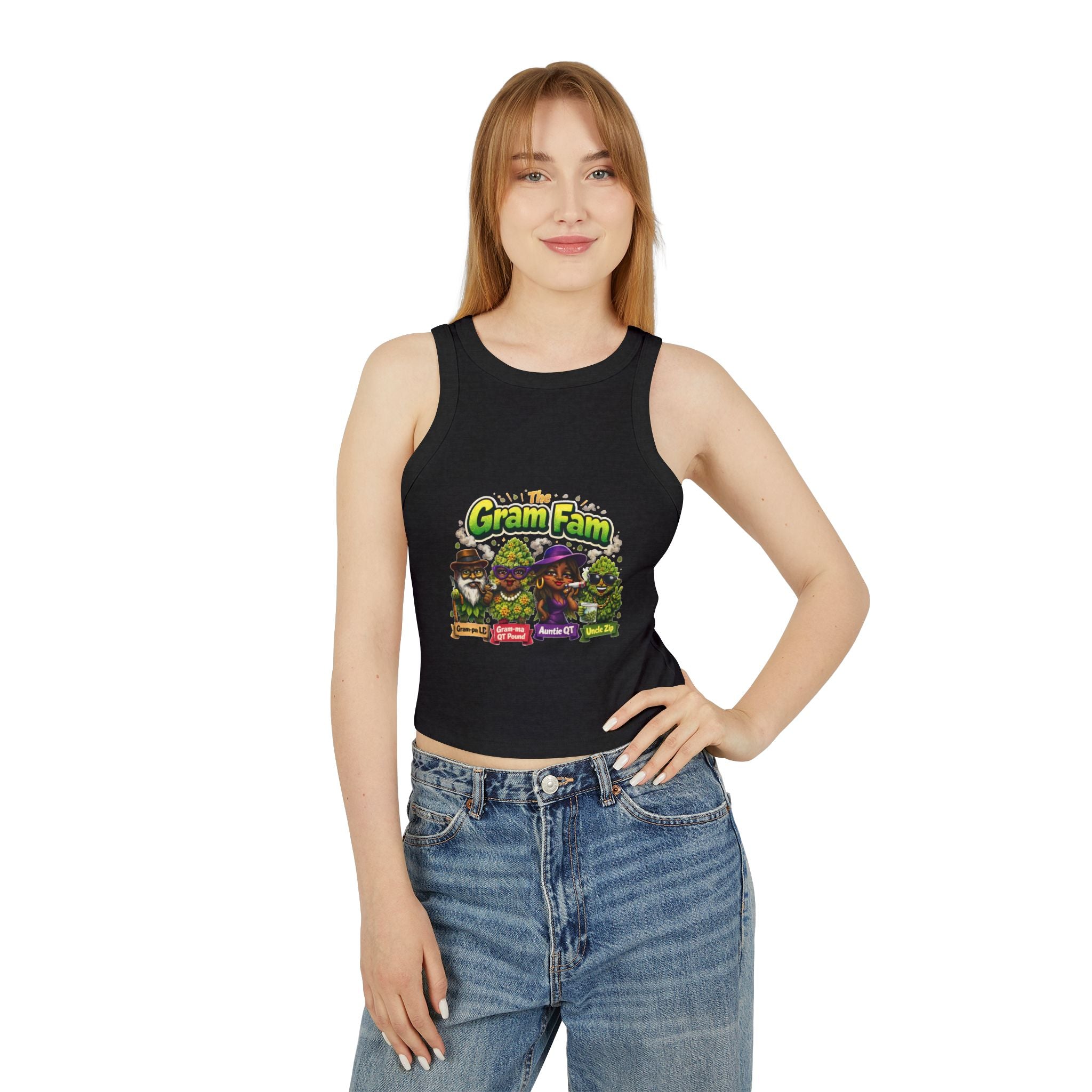Gram Fam Characters Women's Racer Tank Top – Cute Cartoon Family Graphic