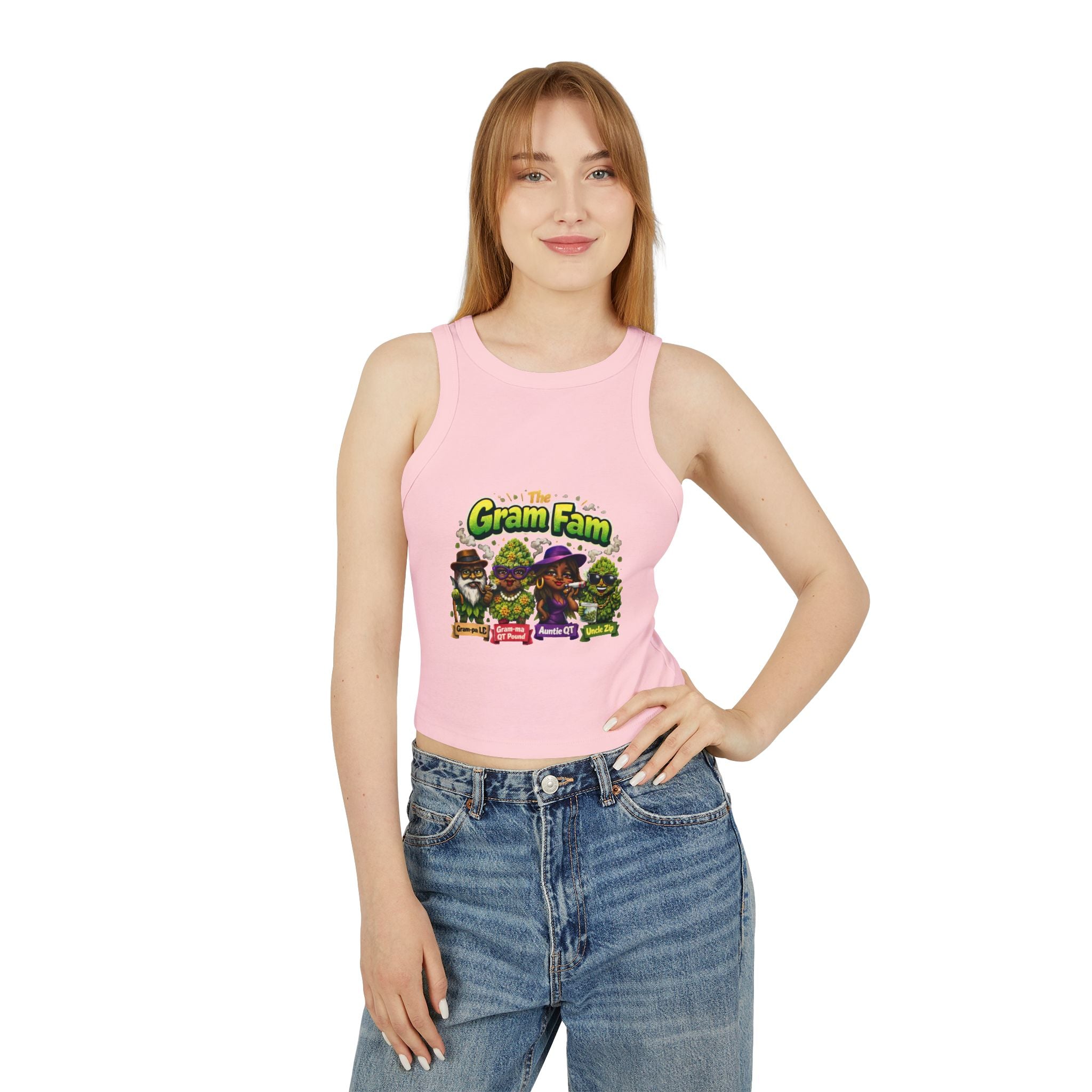 Gram Fam Characters Women's Racer Tank Top – Cute Cartoon Family Graphic