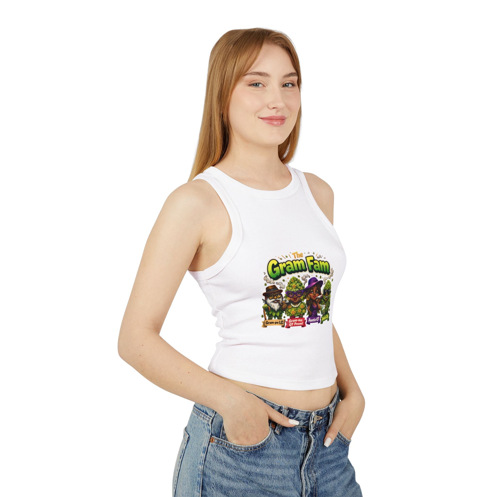 Gram Fam Characters Women's Racer Tank Top – Cute Cartoon Family Graphic