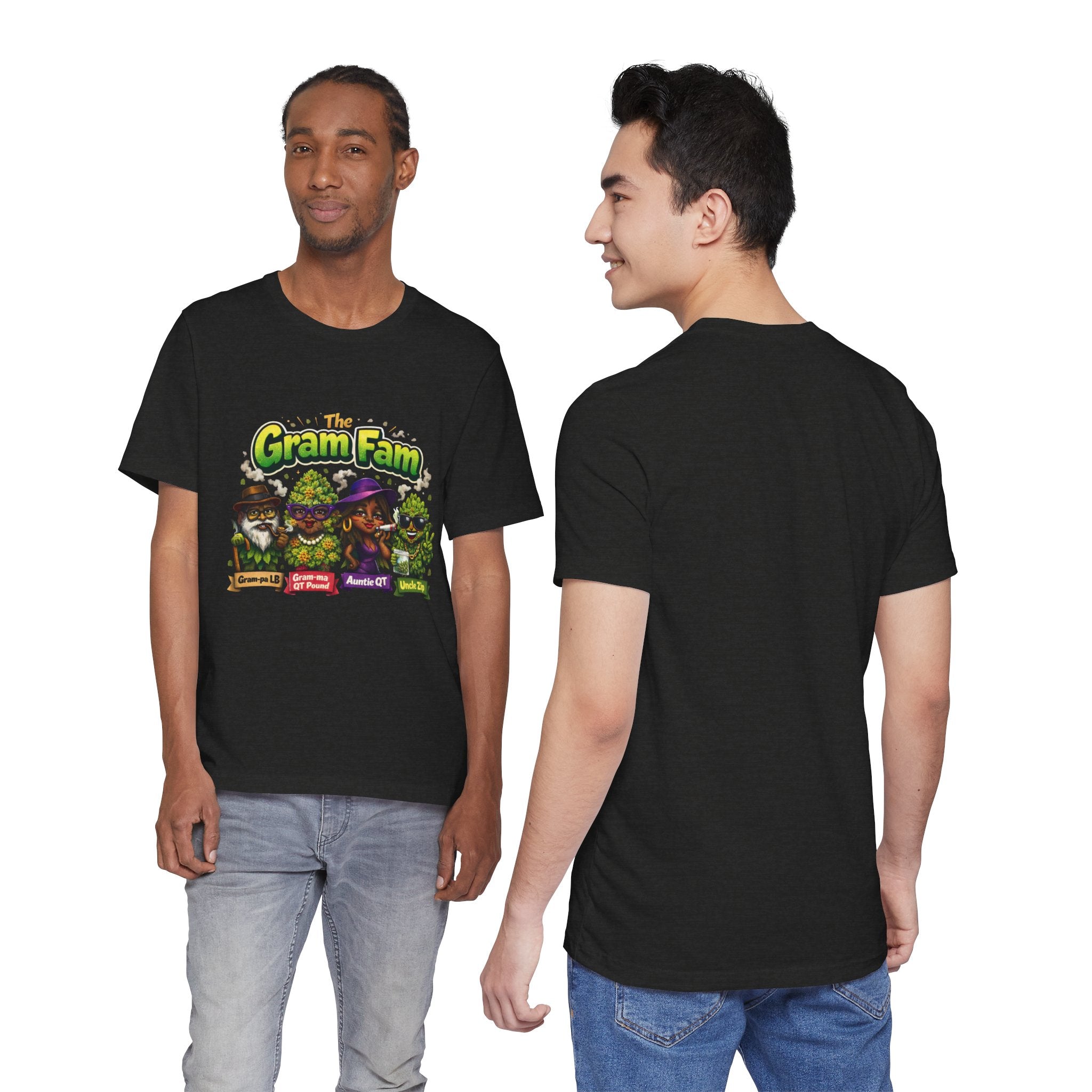 Gram Fam Graphic Tee — Retro Cartoon Family Cannabis Shirt