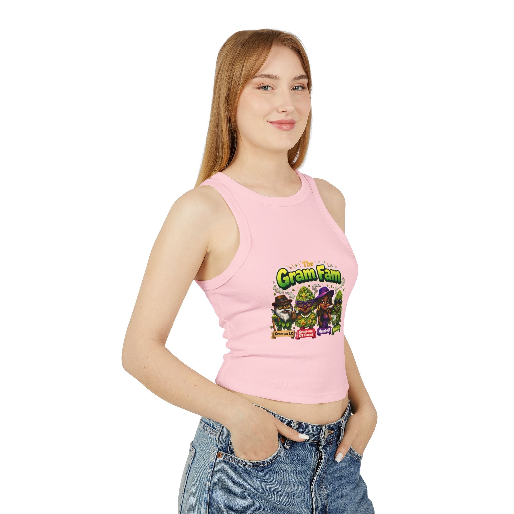 Gram Fam Characters Women's Racer Tank Top – Cute Cartoon Family Graphic