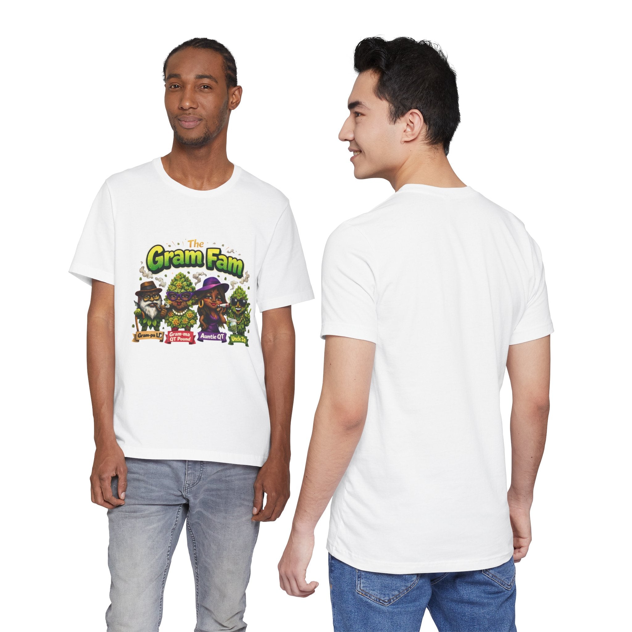 Gram Fam Graphic Tee — Retro Cartoon Family Cannabis Shirt