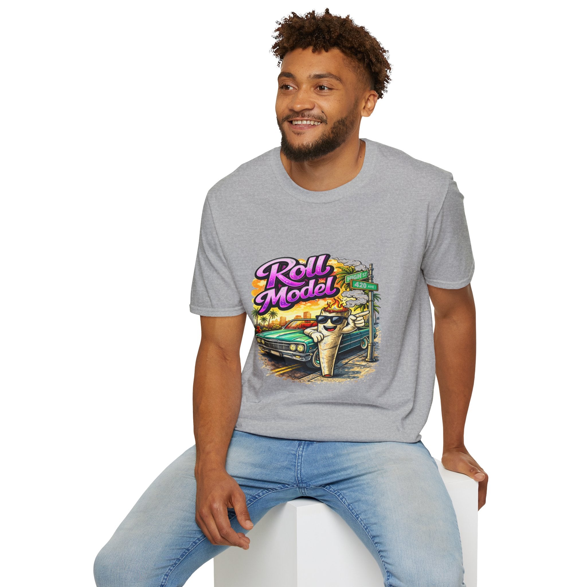 Roll Model Vintage Tee — 'Roll Model' Retro Car Desert Graphic T-Shirt